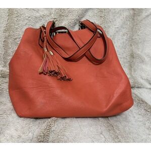 Terracotta Pebbled Faux Leather Handbag/Tote w/Black & White Lining w/Tassels